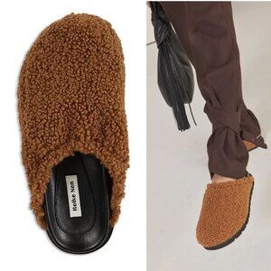 Reike Nen Faux Fur Slip On Slide Loafers CLOGS Size 7.5 Cognac Brown NEW $440
